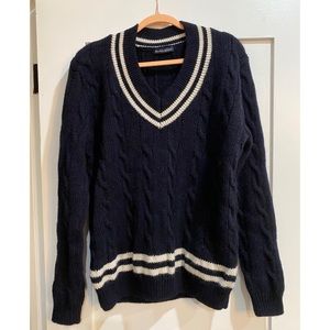 Brandy Melville Nikki Sweater Wool Navy Blue Trimming